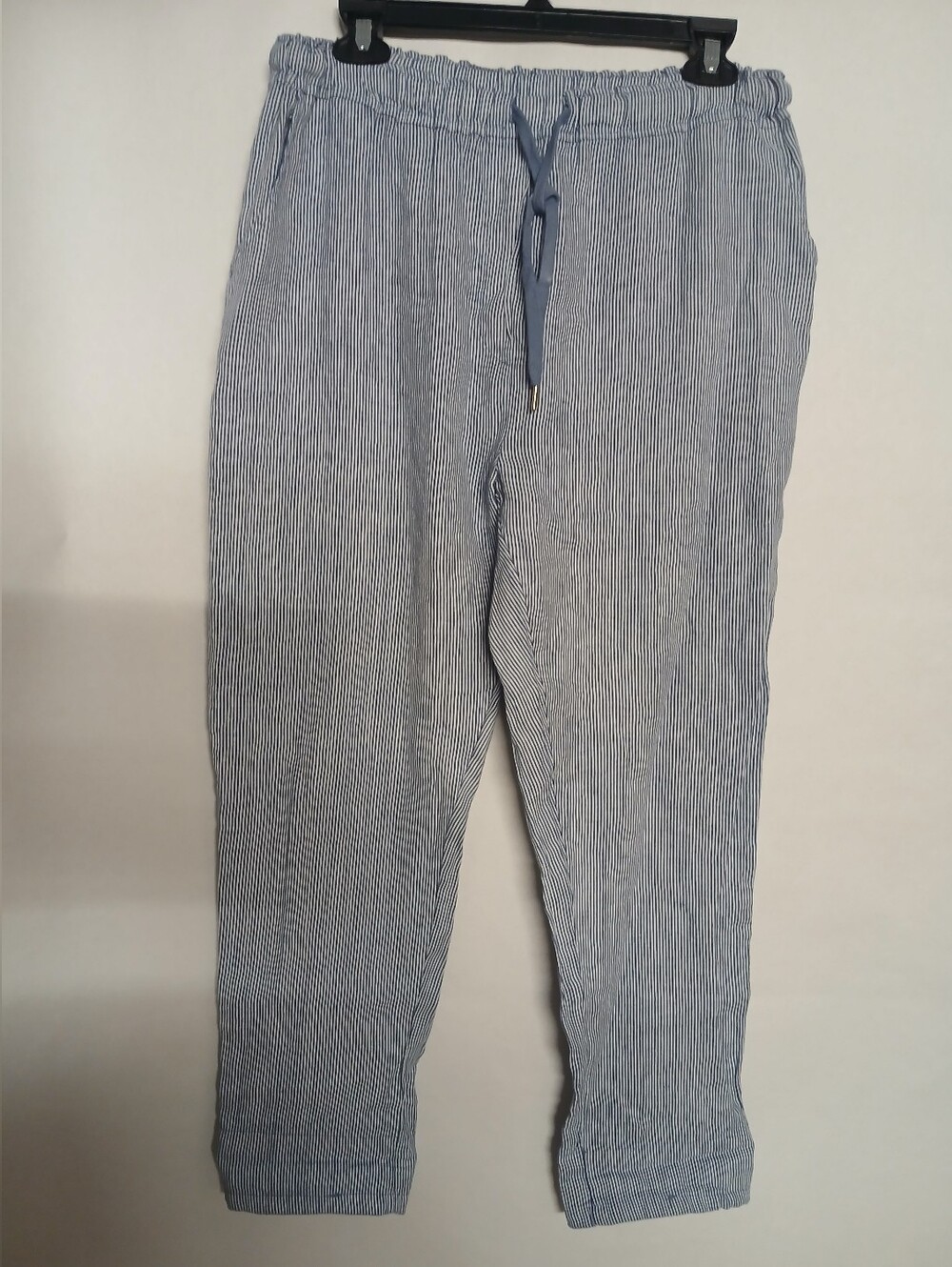 Linen Light Blue and White Striped Pant with MADE IN ITALY